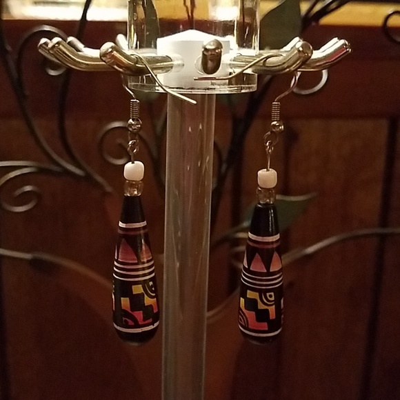 Vintage handmade pottery tribal earrings - Picture 3 of 7